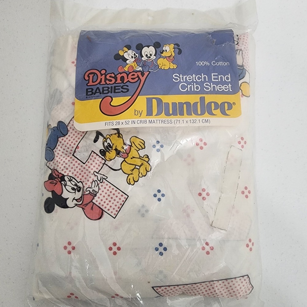 Vintage Dundee‎ Disney Babies 1984 Crib Sheet Alphabet Pink Blue Mickey NIP NOS